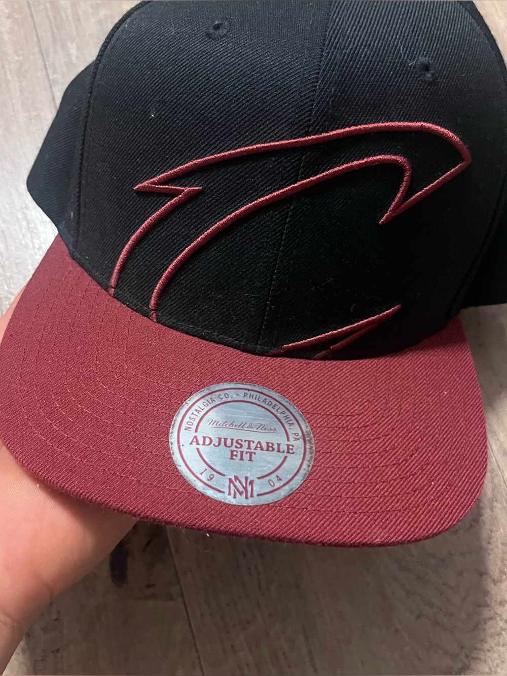 Mitchell & Ness Black and Maroon Adjustable Snapback Hat